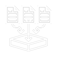 An Icon with three documents going into a box symbolizing data collection